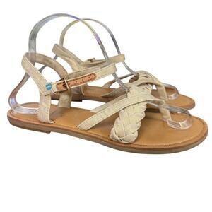 Toms Lexie Golden Braided Sandals Ankle Strap Thongs Womens Flats Shoes sz 7.5